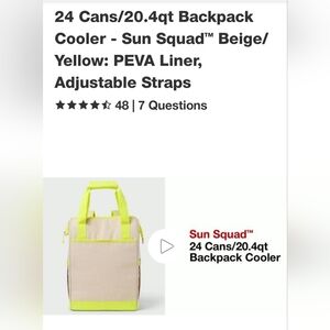 Sun Squad Beige and Yellow Backpack Cooler